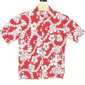 HILO HATTIE Men's Medium‎ Red and White Hawaiian Floral Shirt
